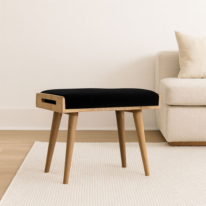 Velvet Tray Style Footstool - Black