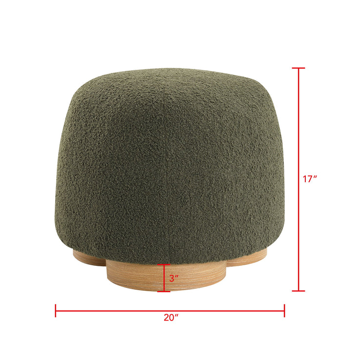 Round Soft Teddy Fabric Upholstered Ottoman With Metal Accents