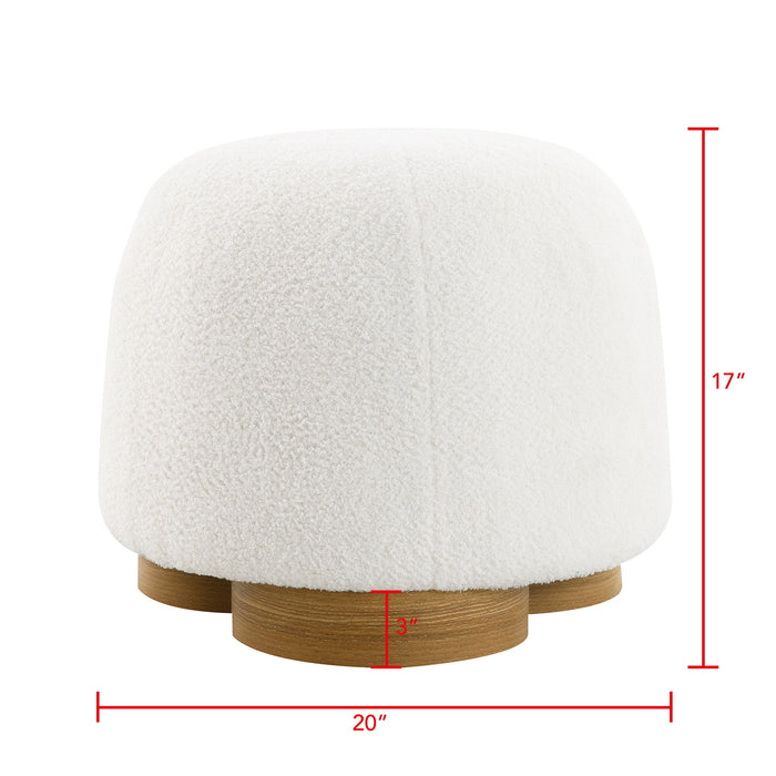 Round Soft Teddy Fabric Upholstered Ottoman With Metal Accents