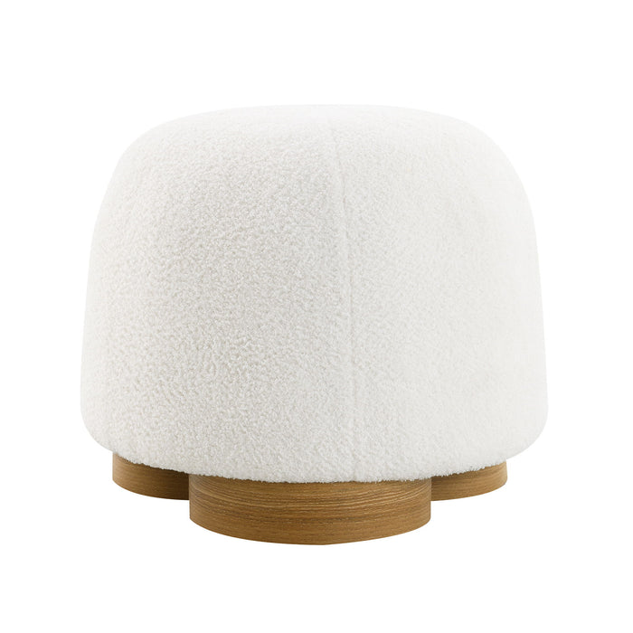 Round Soft Teddy Fabric Upholstered Ottoman With Metal Accents