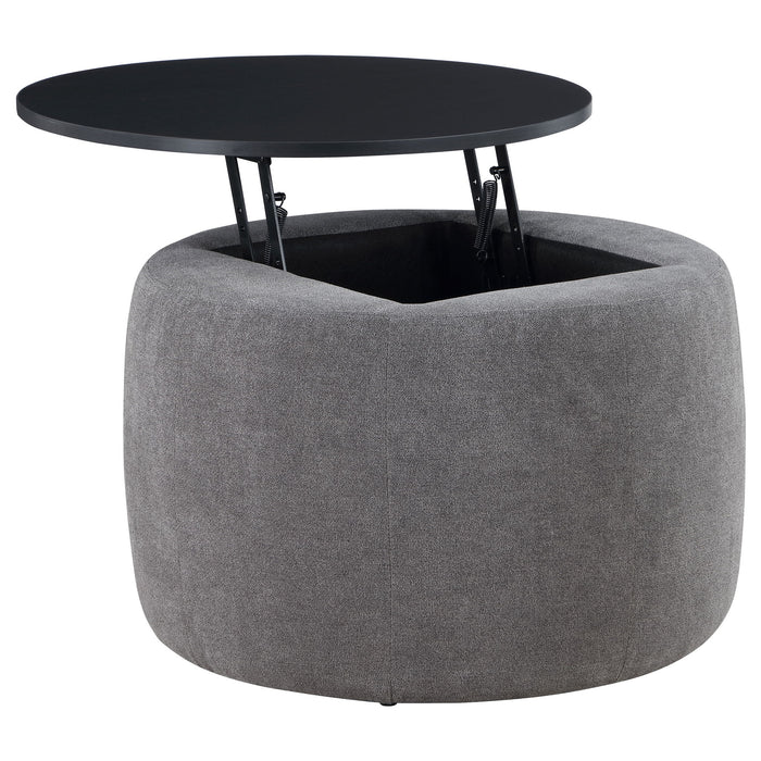 Reeves - Round Upholstered Lift Top Storage Ottoman - Gray