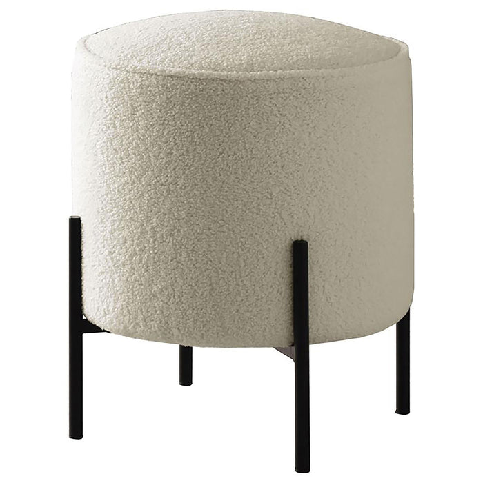 Round Upholstered Ottoman - Beige