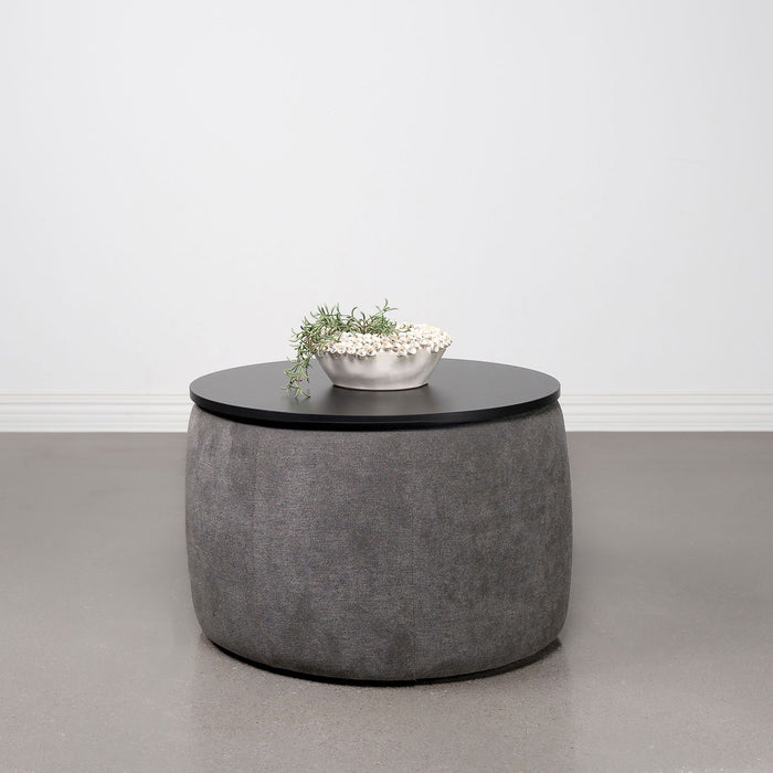 Reeves - Round Upholstered Lift Top Storage Ottoman - Gray